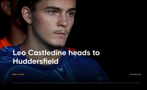 官方:切尔西19岁中场球员卡斯尔丁外租英甲哈德斯菲尔德,租期一赛季